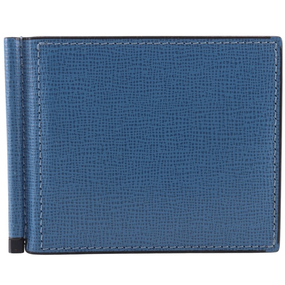 Valextra Single Money Clip Wallet, Calfskin, Blue, Men's